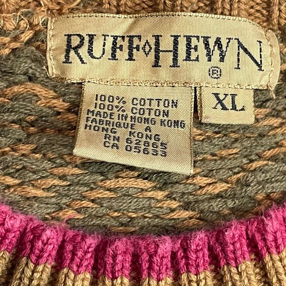 Vintage Ruff Hewn Heavy Cotton Sweater Brown Size XL Geometric Pattern - Picture 3 of 3